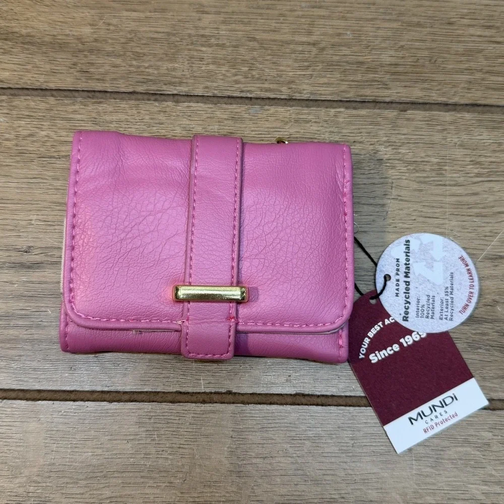 NWT Small Rose Bloom Pink Anna Indexer Rfid Blocking Mundi Mini Snap Wallet